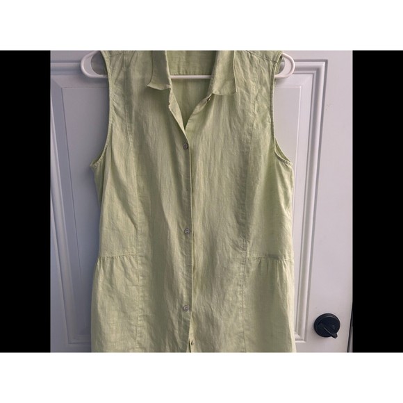 J Jill Love Linen Top Womens Size M Tunic Tank Light Green Button Up Collared - Picture 1 of 6